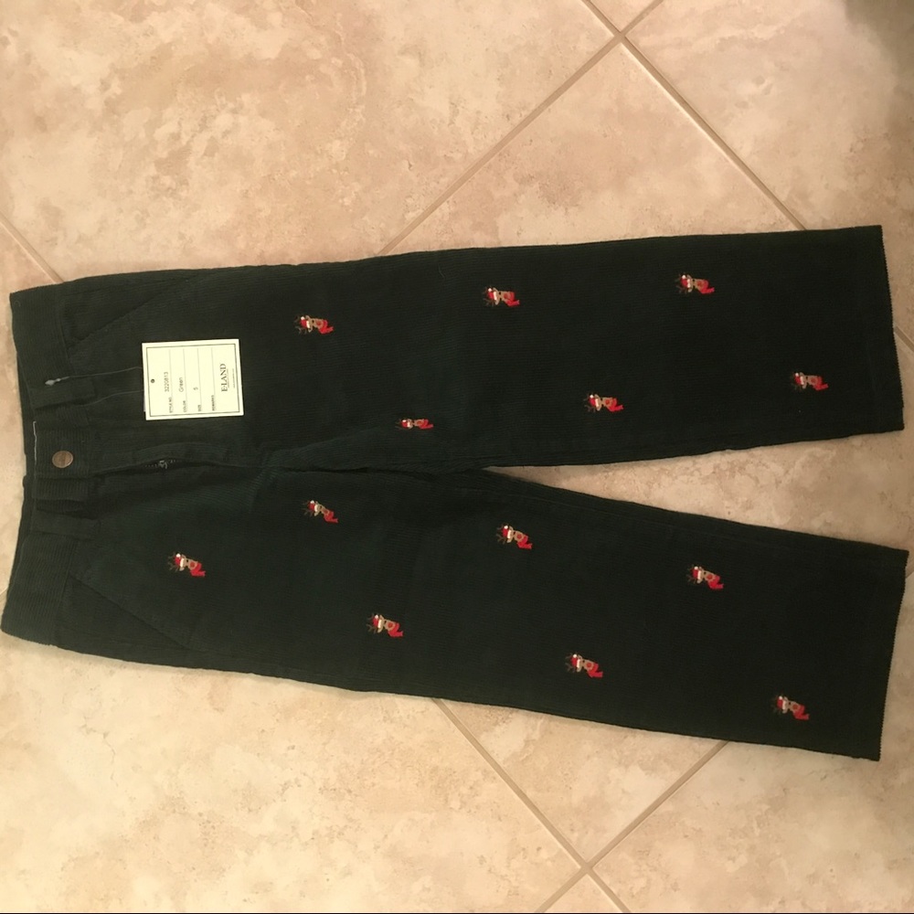 NWT Green corduroy Rudolph Xmas pants